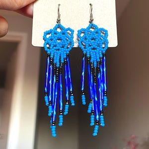 Blue Beaded Native American Statement Earrings